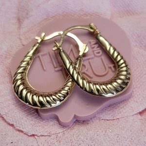 10k Solid Yellow Gold Enlogated Oval Hoop Earrings